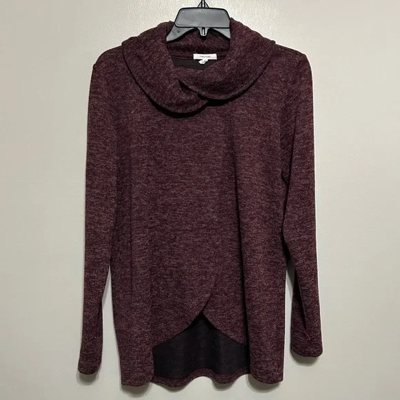 Maurices Women's Cardigan S Burgundy Marled Cowl Neck High Low Sweater Top Cape - Picture 3 of 9
